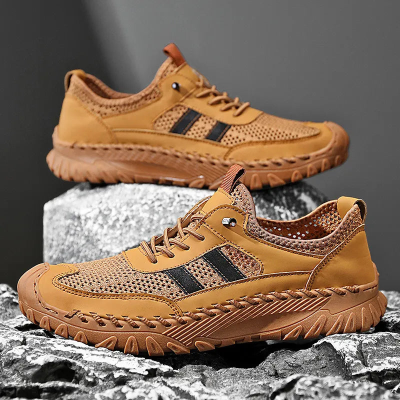 Chaussures de randonnée orthopédiques à enfiler en cuir pour homme