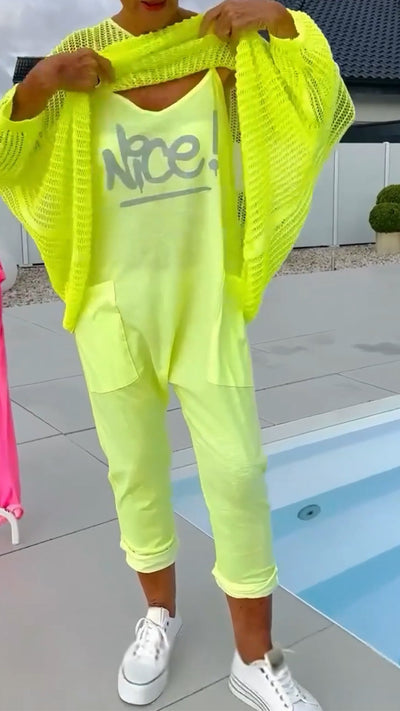 Combinaison + Smock creux à imprimé lettres pour femmes, tenue décontractée