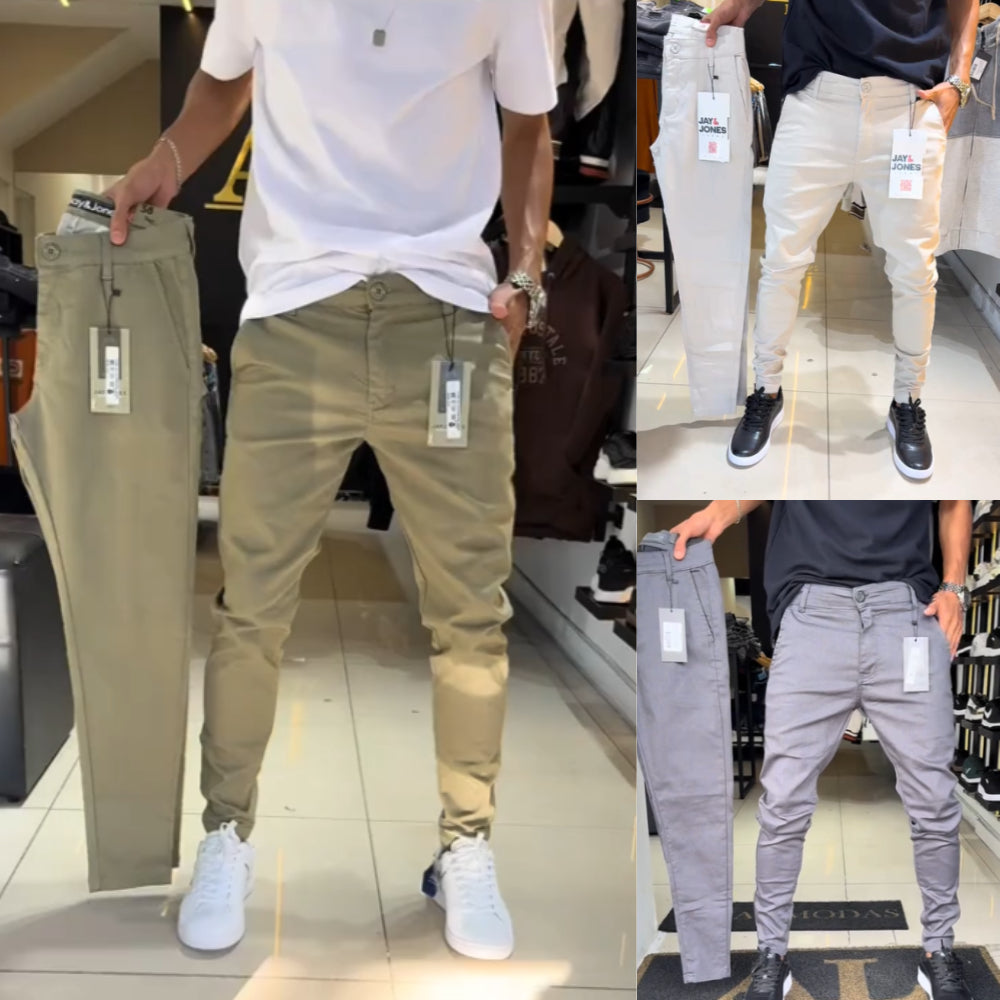 Pantalon casual slim fit en tissu uni pour homme