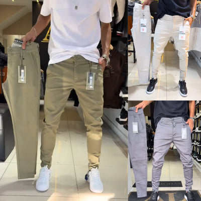 Pantalon casual slim fit en tissu uni pour homme