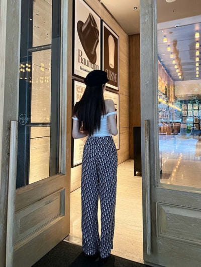 Pantalon Palazzo Imprimé Chic - Coupe Droite Taille Haute Luxueuse