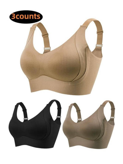 🎁Achetez 1 et obtenez 3 paquets💕Soutien-gorge push-up côtelé pour femmes, réglable et sans fil