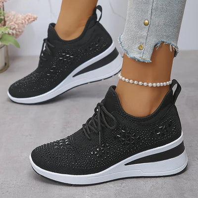 🔥🔥Dernier jour de promotion, profitez de 50 % de réduction🔥 Chaussures de sport orthopédiques respirantes pour femmes, style décontracté et tendance, ornées de strass incrustés.