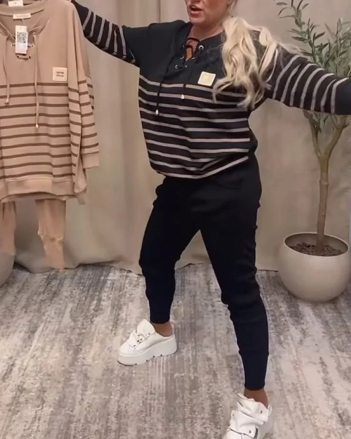 Ensemble sport deux pièces décontracté à rayures