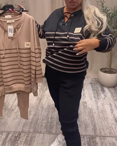 Ensemble sport deux pièces décontracté à rayures