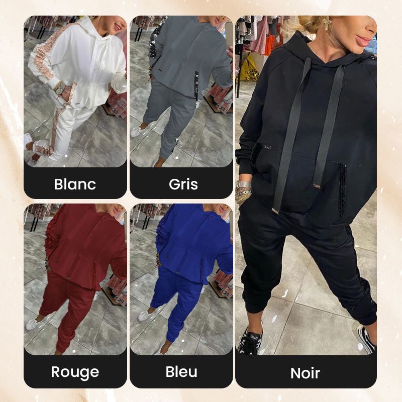 🌷Ensemble 2 pièces de hauts à capuche avec cordon de serrage pour femmes ＆ pantalons💞