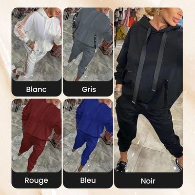 🌷Ensemble 2 pièces de hauts à capuche avec cordon de serrage pour femmes ＆ pantalons💞
