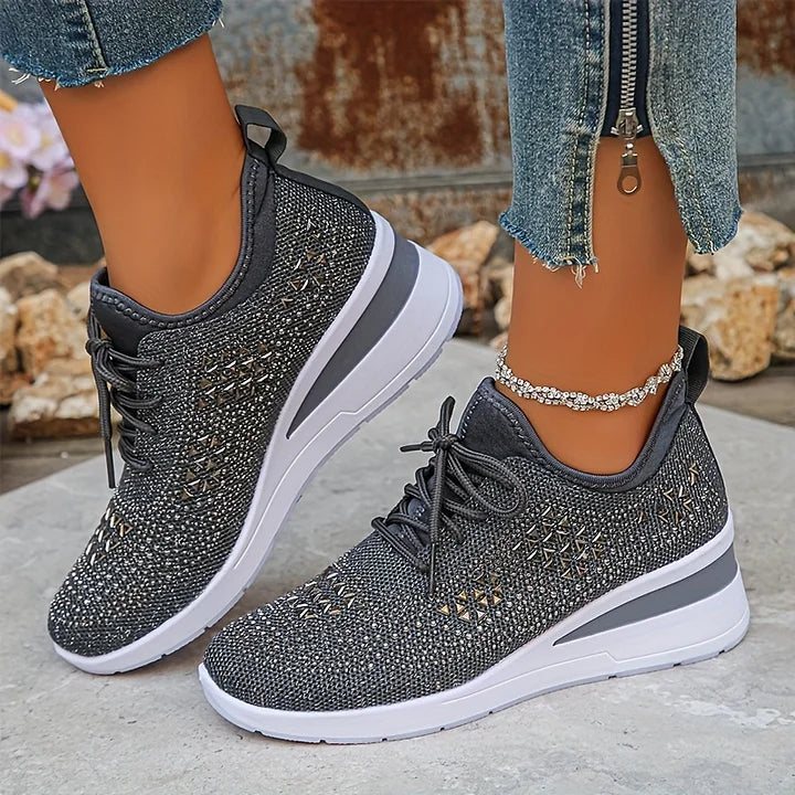 🔥🔥Dernier jour de promotion, profitez de 50 % de réduction🔥 Chaussures de sport orthopédiques respirantes pour femmes, style décontracté et tendance, ornées de strass incrustés.