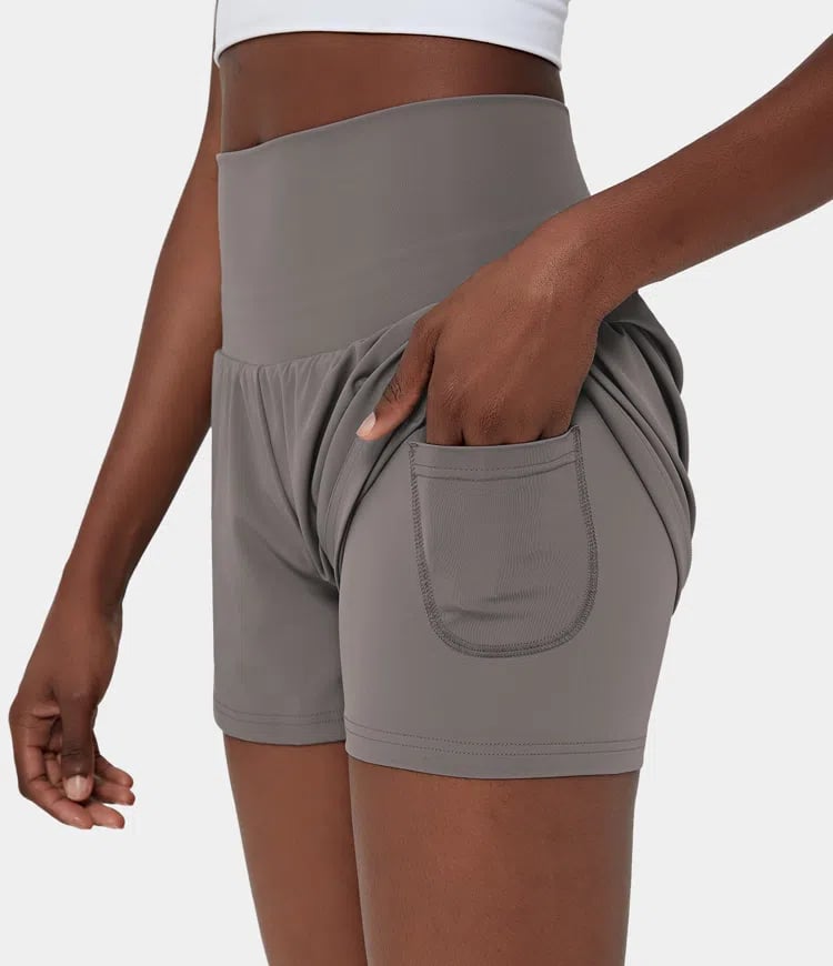 ✨️ 2025 Het försäljning 49% OFF🥰 Short de yoga 2-en-1 avec taille haute et poches latérales