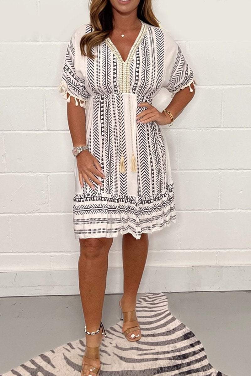 Robe décontractée avec col en V et imprimé