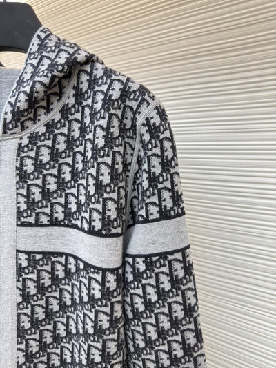 Oblique Black Reversible Zipped Cardigan with Hood