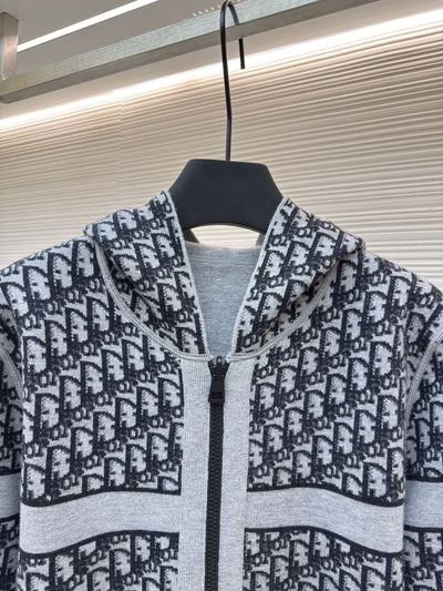 Oblique Black Reversible Zipped Cardigan with Hood