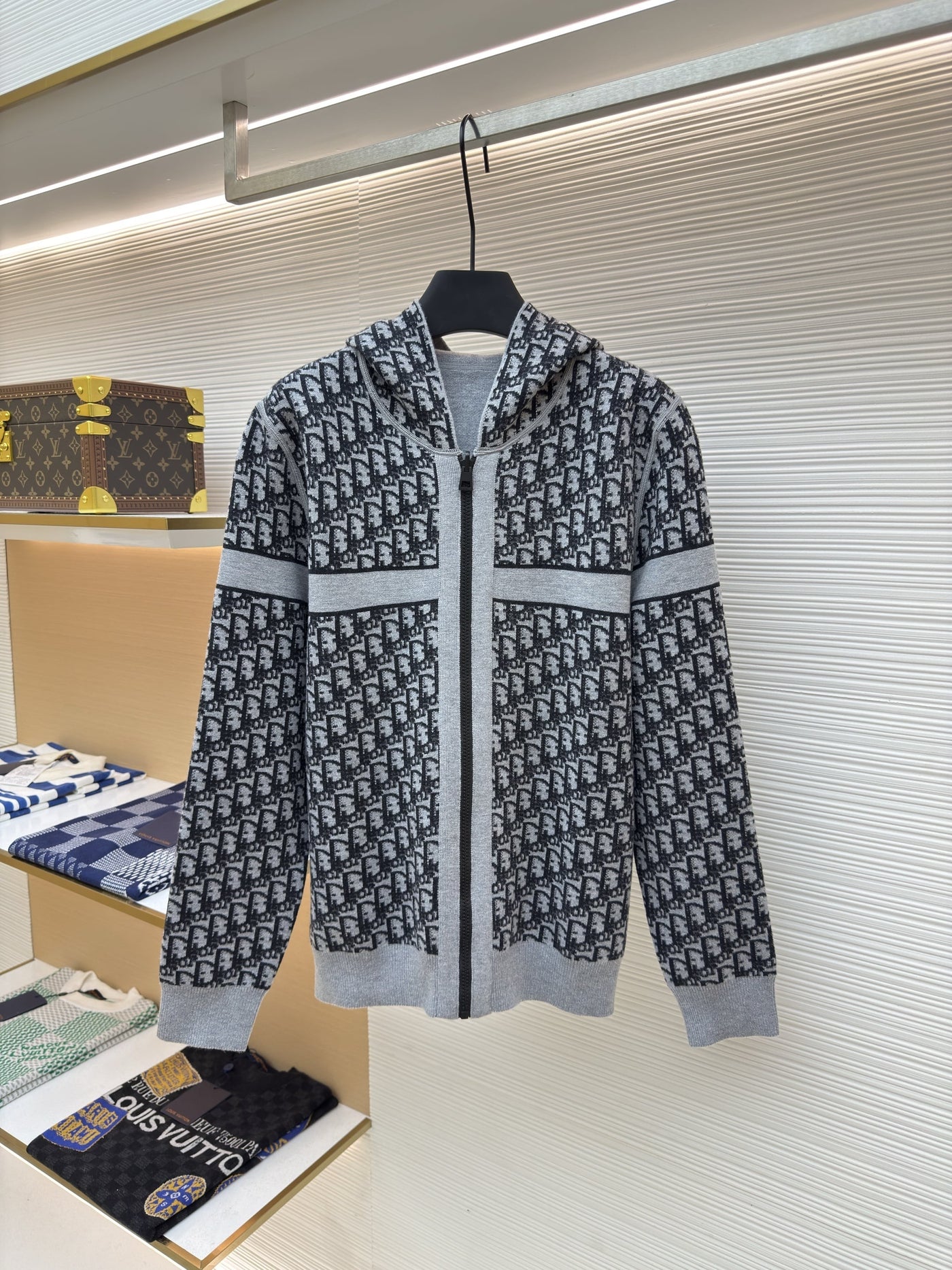 Oblique Black Reversible Zipped Cardigan with Hood