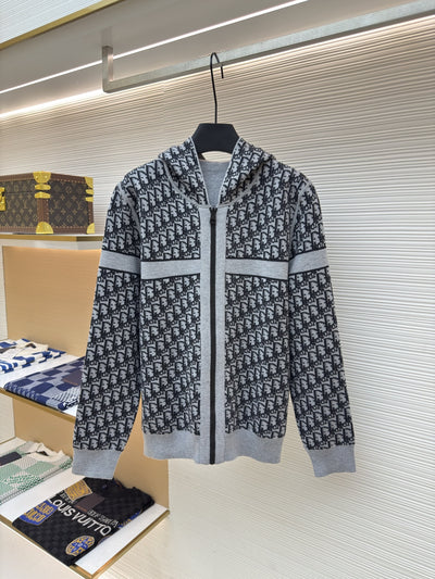 Oblique Black Reversible Zipped Cardigan with Hood