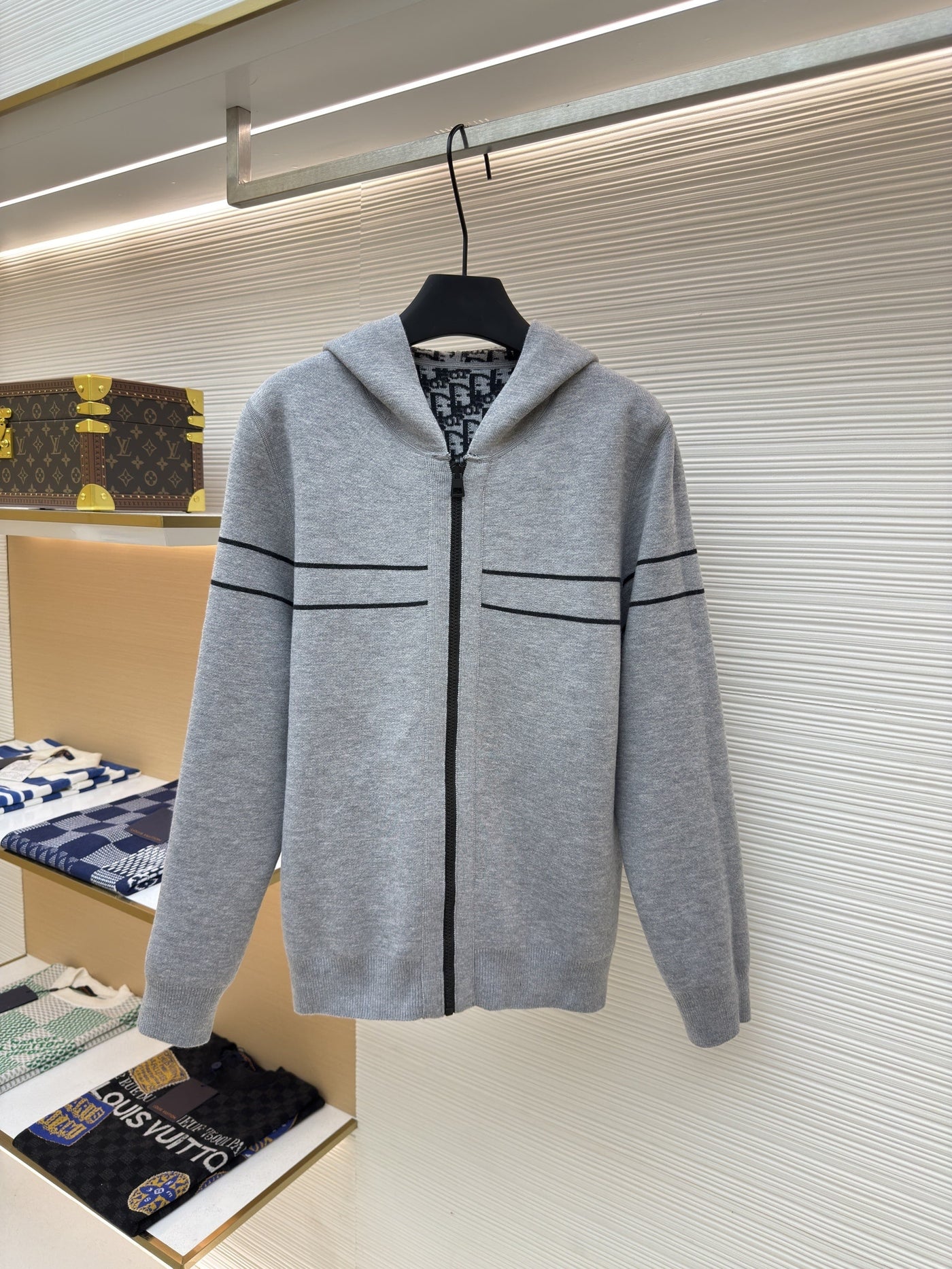 Oblique Black Reversible Zipped Cardigan with Hood