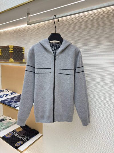 Oblique Black Reversible Zipped Cardigan with Hood