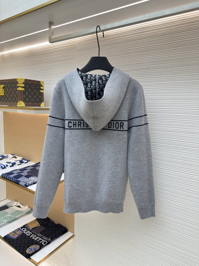 Oblique Black Reversible Zipped Cardigan with Hood