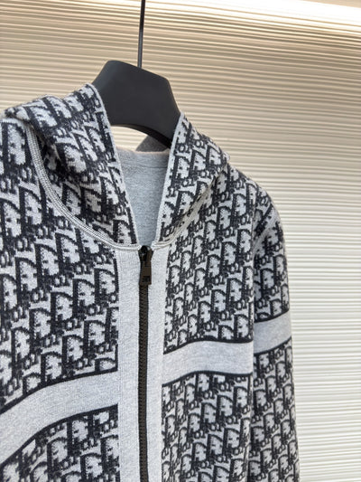 Oblique Black Reversible Zipped Cardigan with Hood