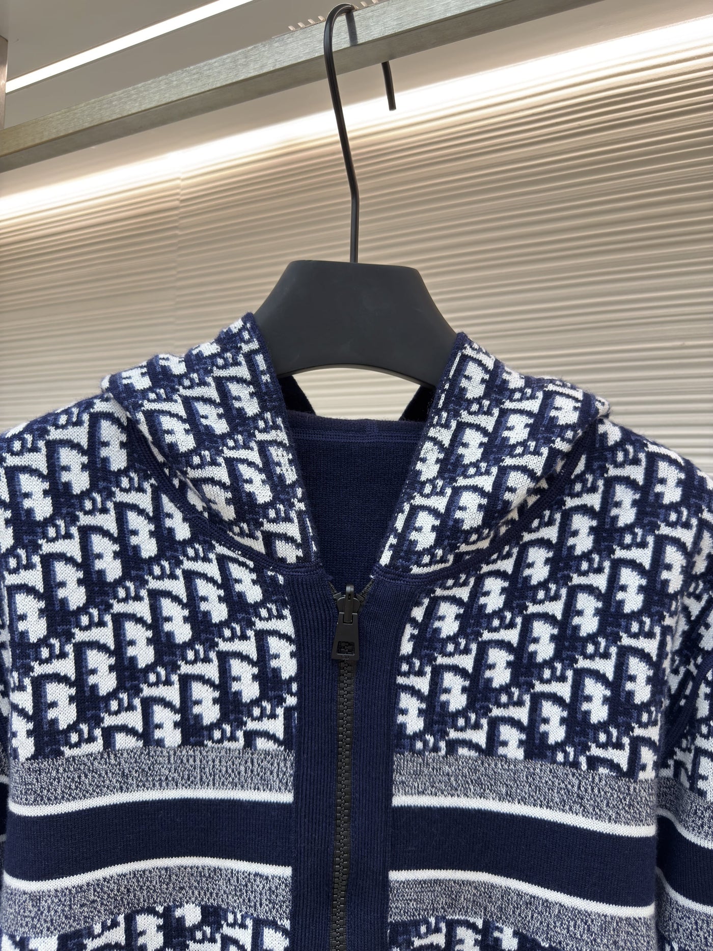 Oblique Blue Reversible Zipped Cardigan with Hood