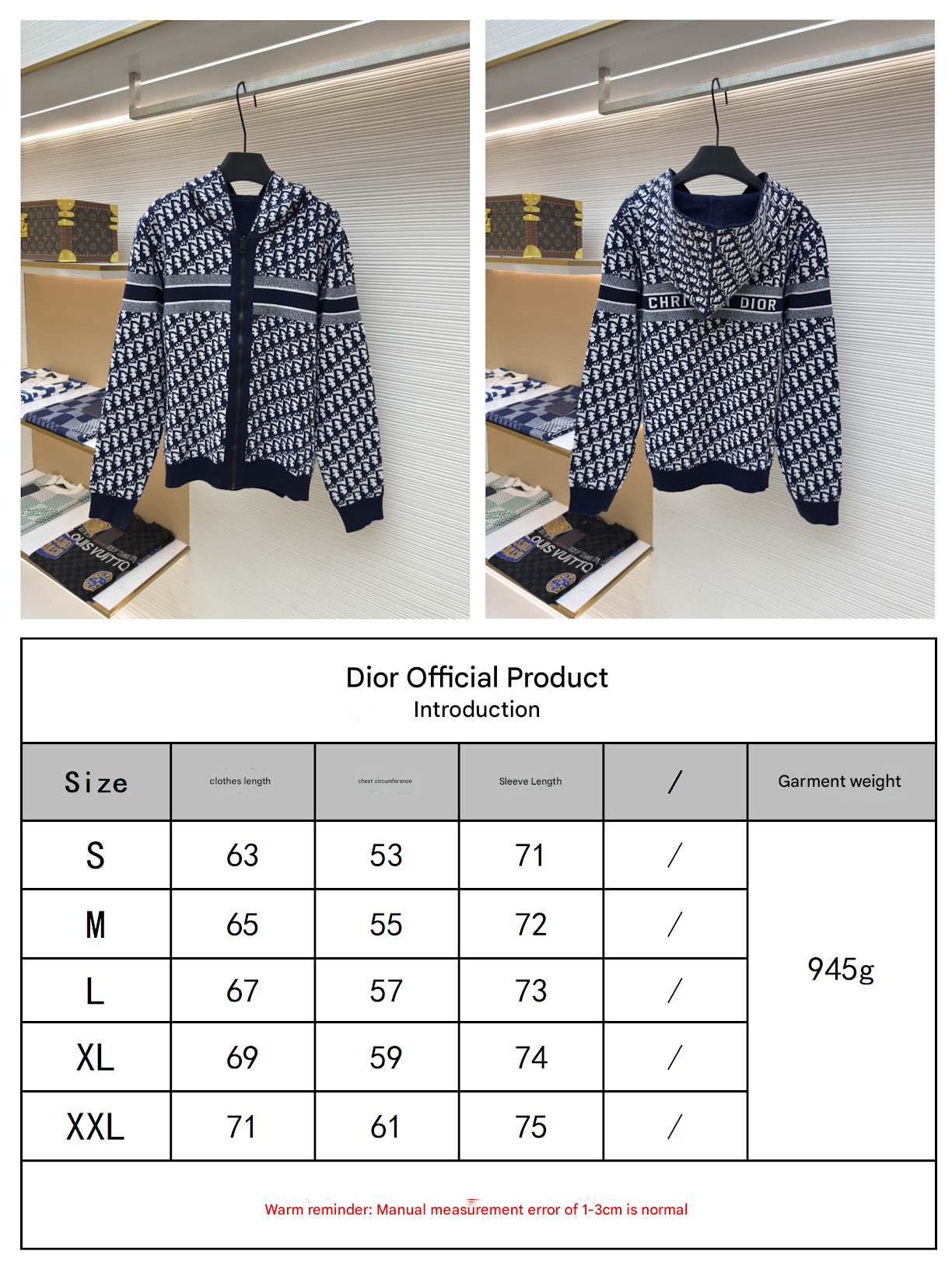 Oblique Blue Reversible Zipped Cardigan with Hood