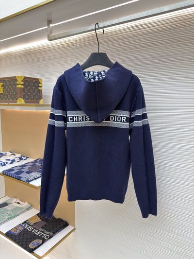 Oblique Blue Reversible Zipped Cardigan with Hood