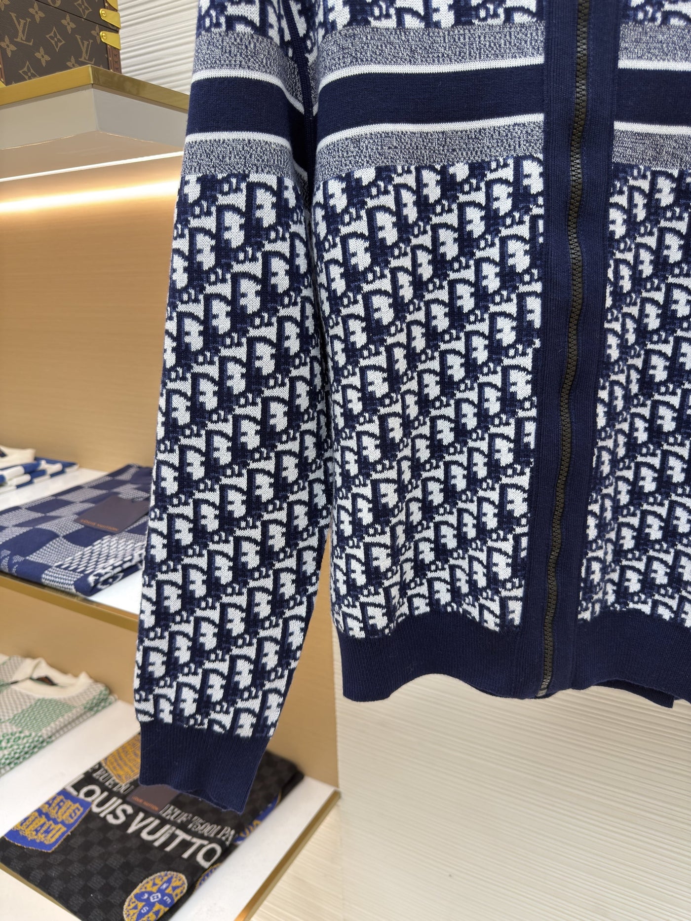 Oblique Blue Reversible Zipped Cardigan with Hood