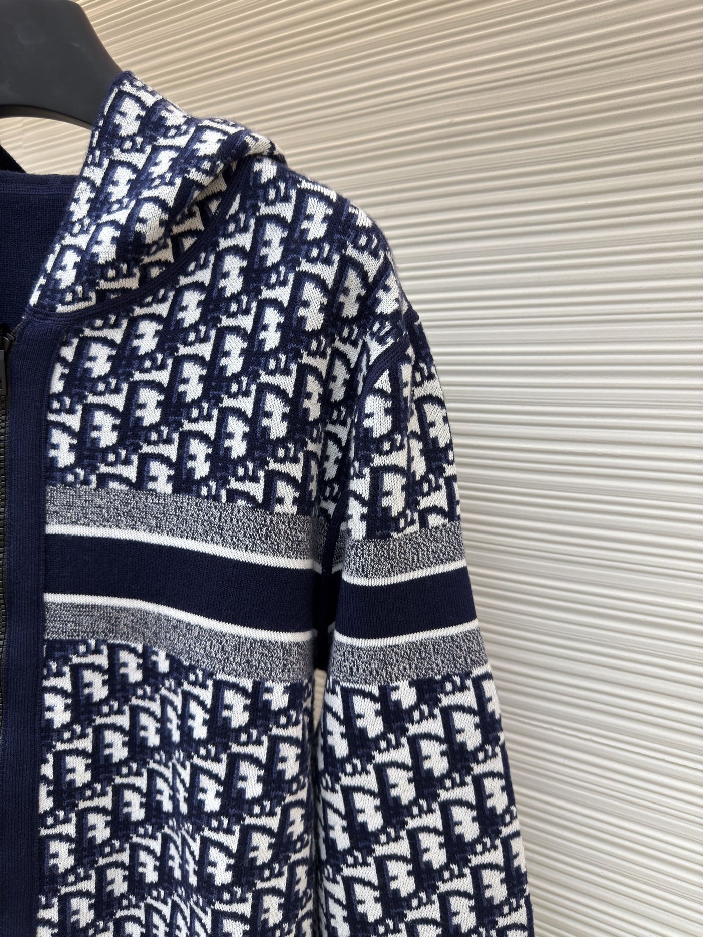 Oblique Blue Reversible Zipped Cardigan with Hood