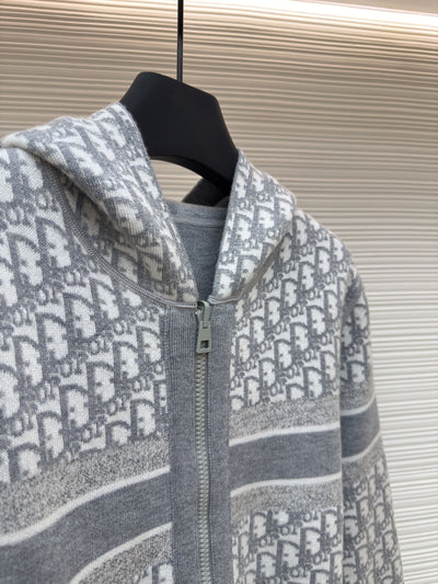 Oblique Grey Reversible Zipped Cardigan with Hood