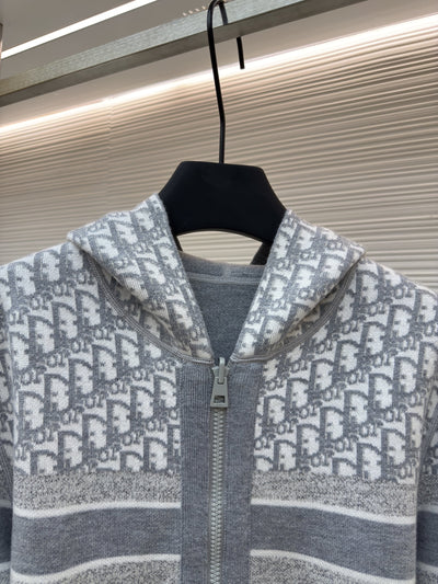 Oblique Grey Reversible Zipped Cardigan with Hood