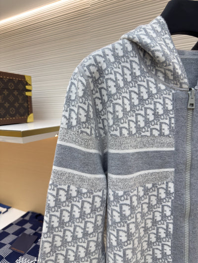 Oblique Grey Reversible Zipped Cardigan with Hood