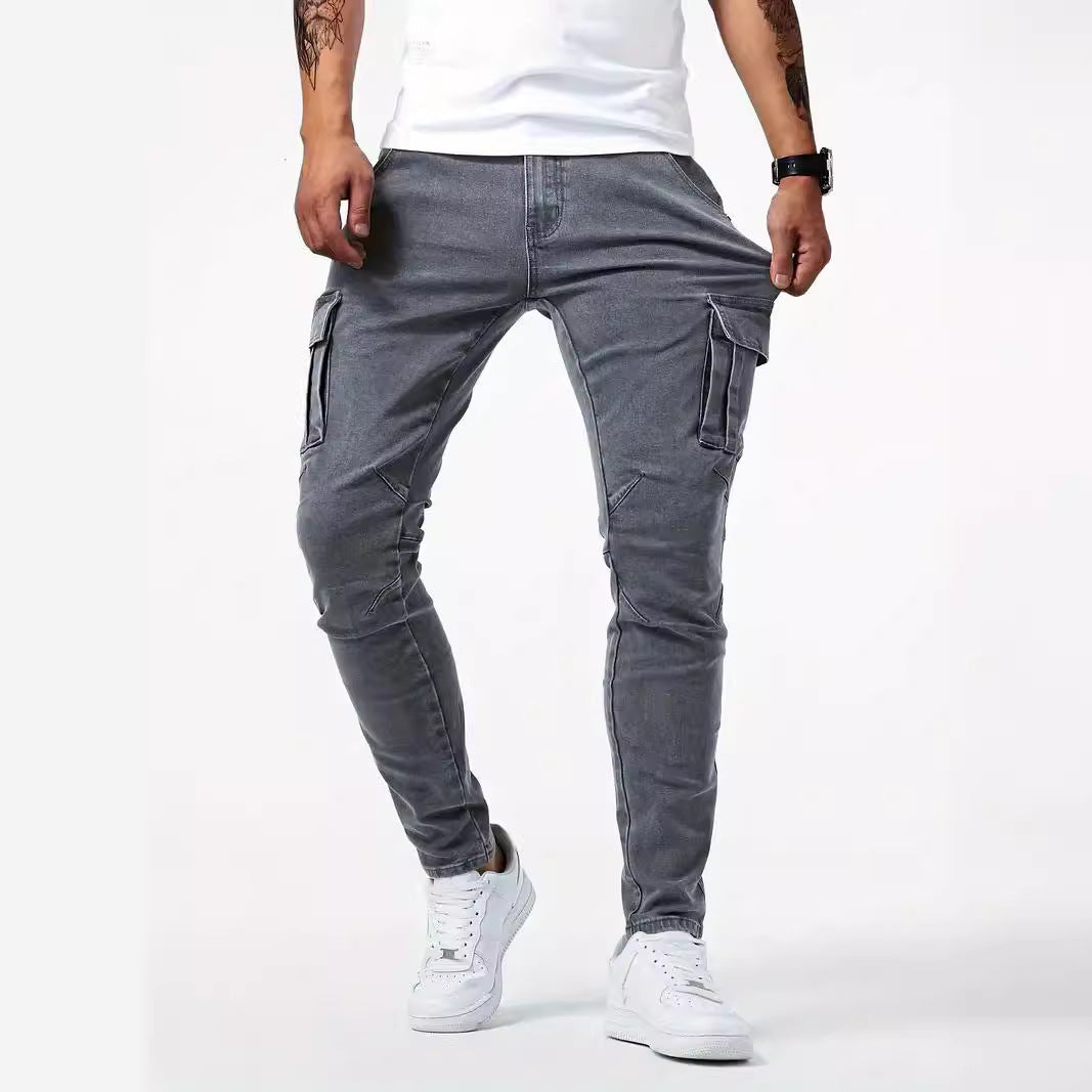 Pantalon cargo en denim stretch
