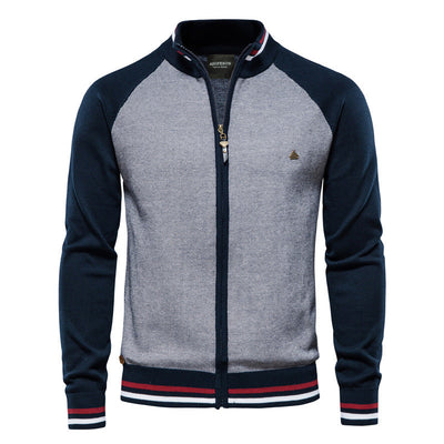 Pull décontracté à manches longues et fermeture éclair de haute qualité pour hommes, 100 % coton