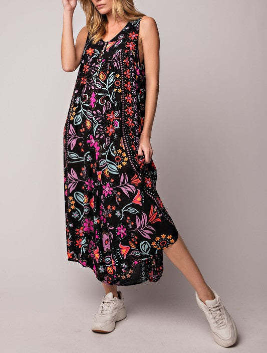 💐Combinaison à imprimé vintage avec manches amples