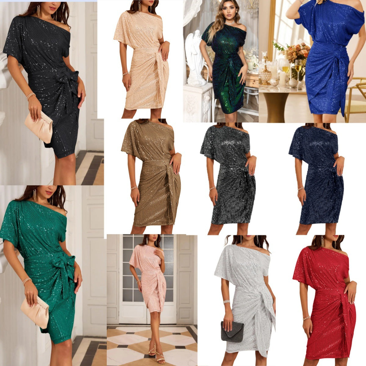 💃Soldes du dernier jour -49% DE RÉDUCTION🎉Robe plissée étincelante à une épaule✨