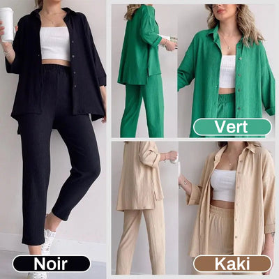 Ensemble 2 pièces avec Chemise et Pantalon d'Été Décontracté et Élégant pour Femme
