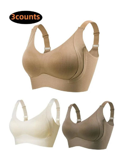 🎁Achetez 1 et obtenez 3 paquets💕Soutien-gorge push-up côtelé pour femmes, réglable et sans fil