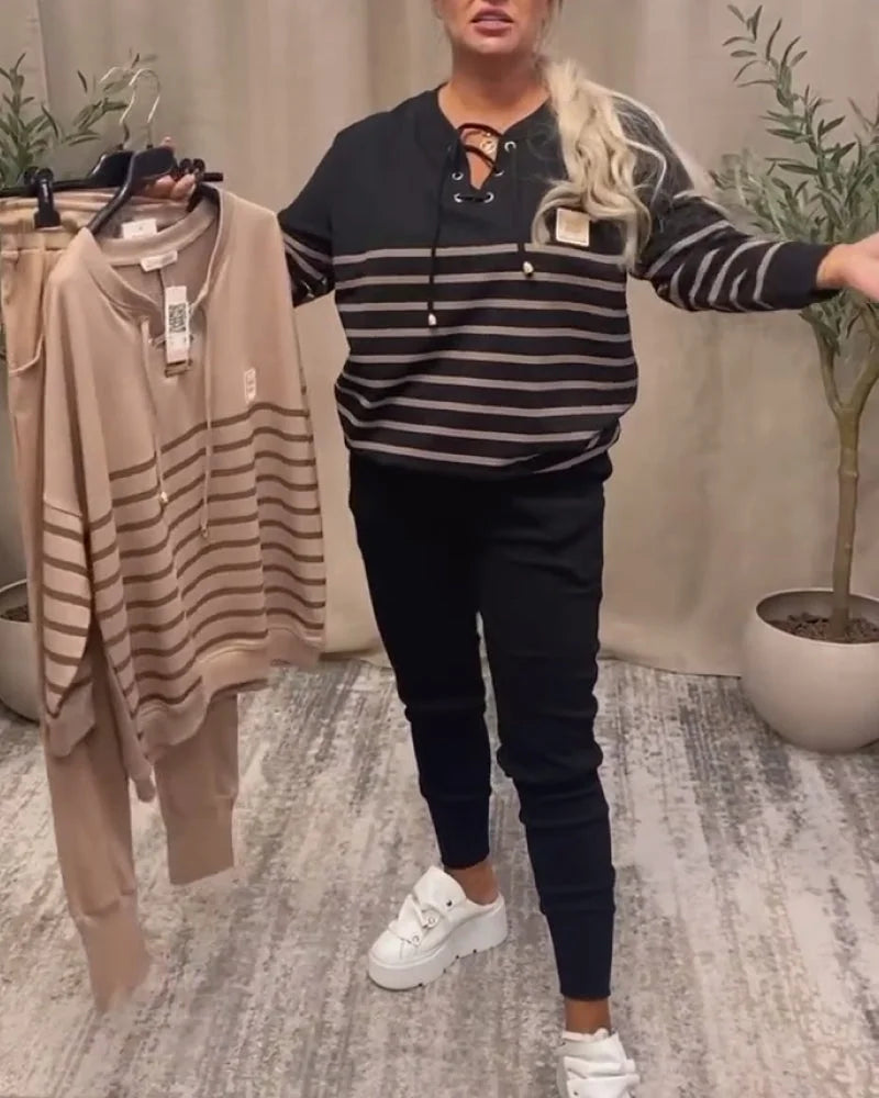 Ensemble sport deux pièces décontracté à rayures