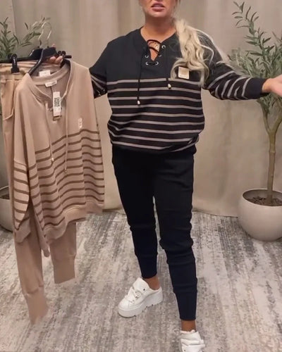 Ensemble sport deux pièces décontracté à rayures