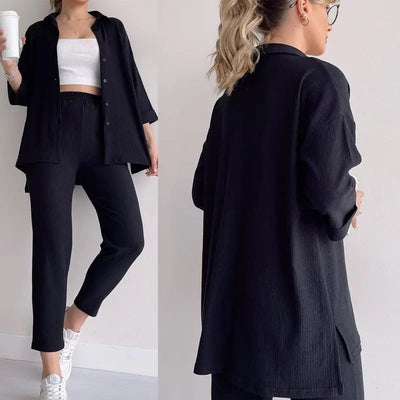 Ensemble 2 pièces avec Chemise et Pantalon d'Été Décontracté et Élégant pour Femme