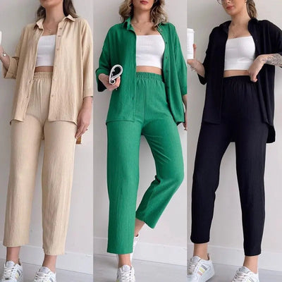 Ensemble 2 pièces avec Chemise et Pantalon d'Été Décontracté et Élégant pour Femme
