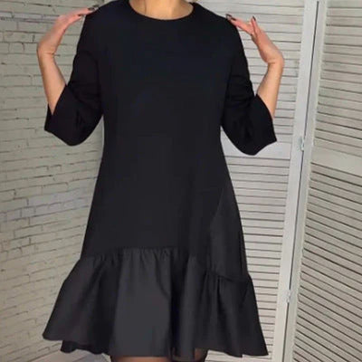 💥Vente à demi-prix pour le Nouvel An💥🎊Robe noire élégante à plis amples avec manches à sept pointes