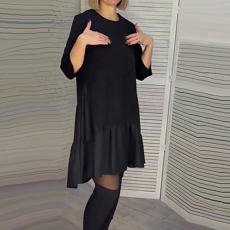 💥Vente à demi-prix pour le Nouvel An💥🎊Robe noire élégante à plis amples avec manches à sept pointes