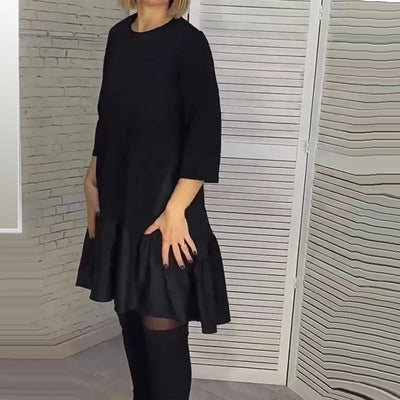💥Vente à demi-prix pour le Nouvel An💥🎊Robe noire élégante à plis amples avec manches à sept pointes