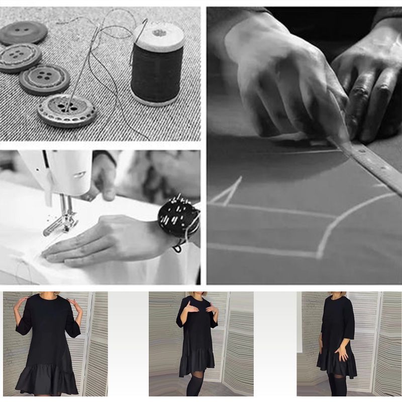 💥Vente à demi-prix pour le Nouvel An💥🎊Robe noire élégante à plis amples avec manches à sept pointes