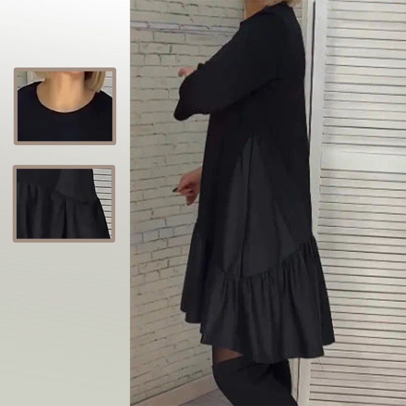 💥Vente à demi-prix pour le Nouvel An💥🎊Robe noire élégante à plis amples avec manches à sept pointes