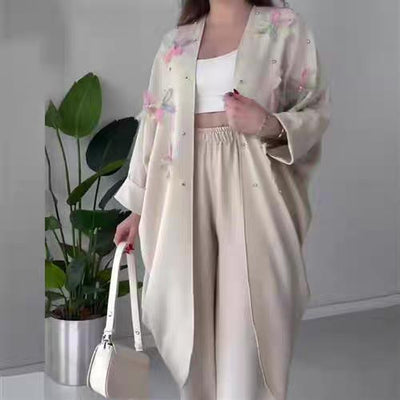 🌸Ensemble veste longue et pantalon décontracté à fleurs exquises pour femmes