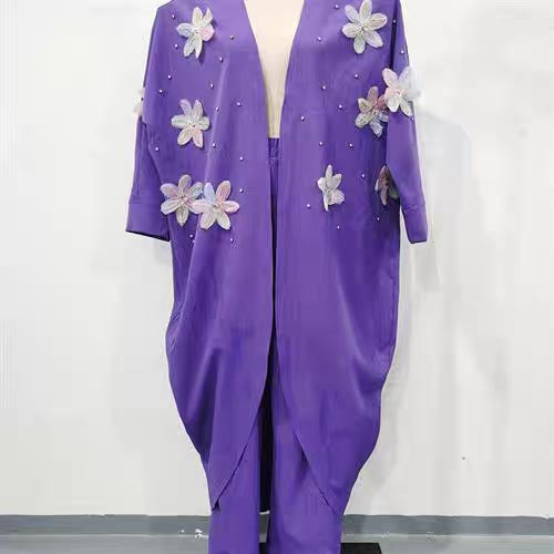 🌸Ensemble veste longue et pantalon décontracté à fleurs exquises pour femmes
