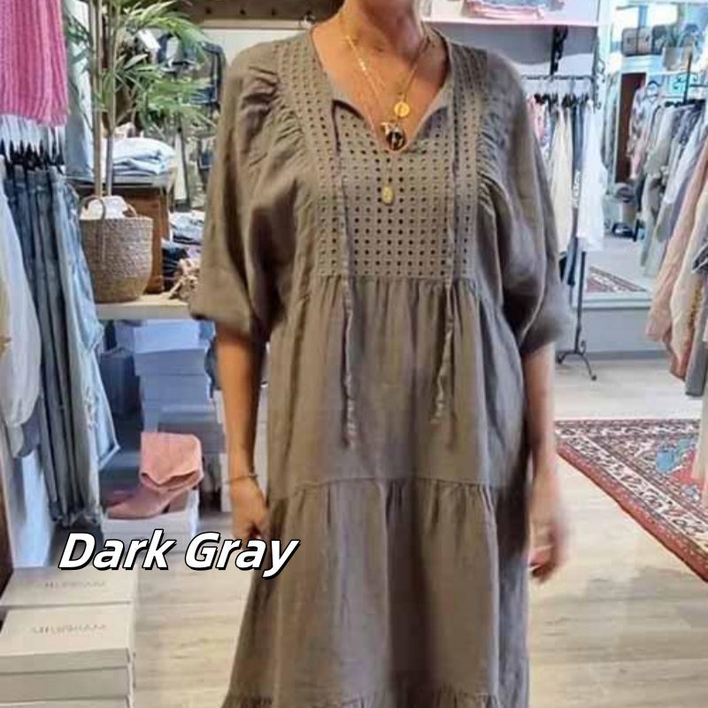 Robe longue à col en V et à manches longues pour femmes, multicouches et unicolores