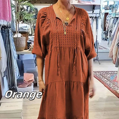 Robe longue à col en V et à manches longues pour femmes, multicouches et unicolores