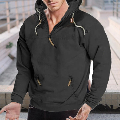 2024 New - Sweat à capuche zippé décontracté en polaire de couleur unie pour hommes, avec de grandes poches